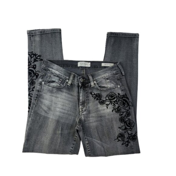 Jessica Simpson Mika Best Friend Gray Floral Embroidered Distressed Jeans - Picture 7 of 16